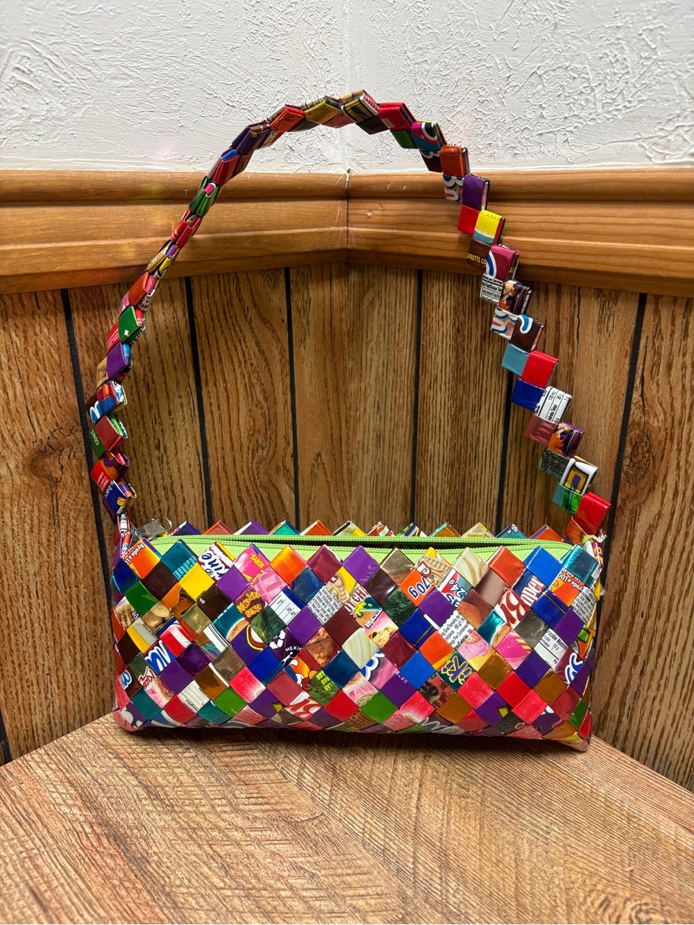 Handmade Mexican Candy Wrapper Woven Shoulder Bag Folk Art Upcycled Purse Y2K